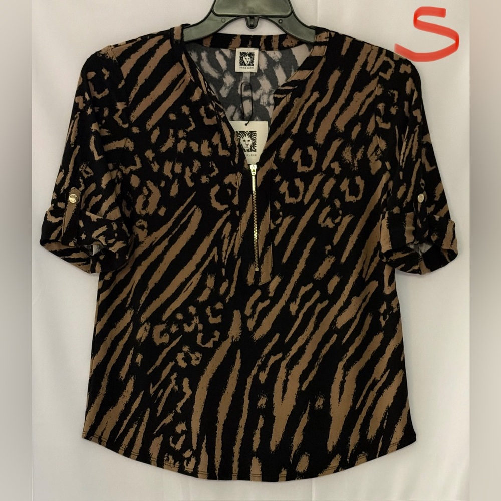 Anne Klein Black and Brown Animal Print Blouse